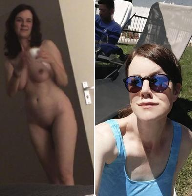 German teacher shows her tits. Dressed and undressed